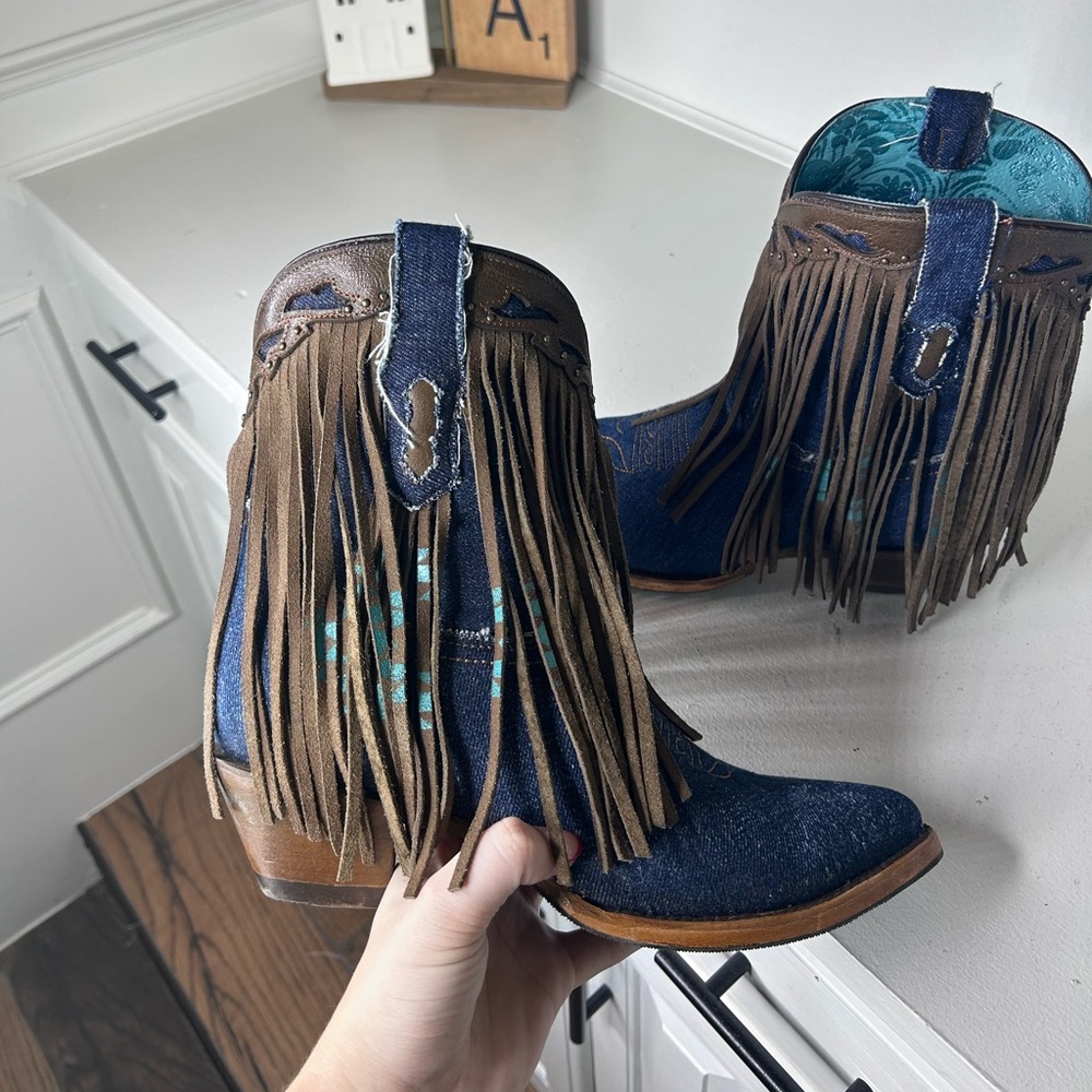 **SOLD**Corral Fringe Denim Cowgirl Boots Women’s 11 Western Rodeo Style, Rare - Picture 5 of 8